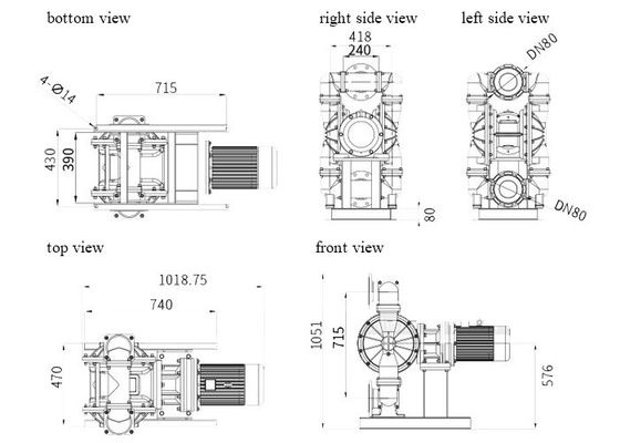 Plastic Electric Diaphragm Sludge Pump 245 LPM Dual Diaphragm Pump PTFE